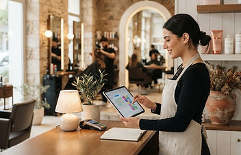 Εικόνα AI: Χρήση tablet στην υποδοχή κομμωτηρίου