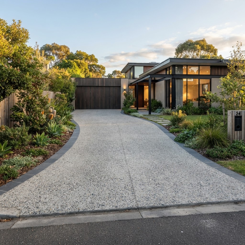 salt and pepper exposed aggregate driveway in Brighton VIC