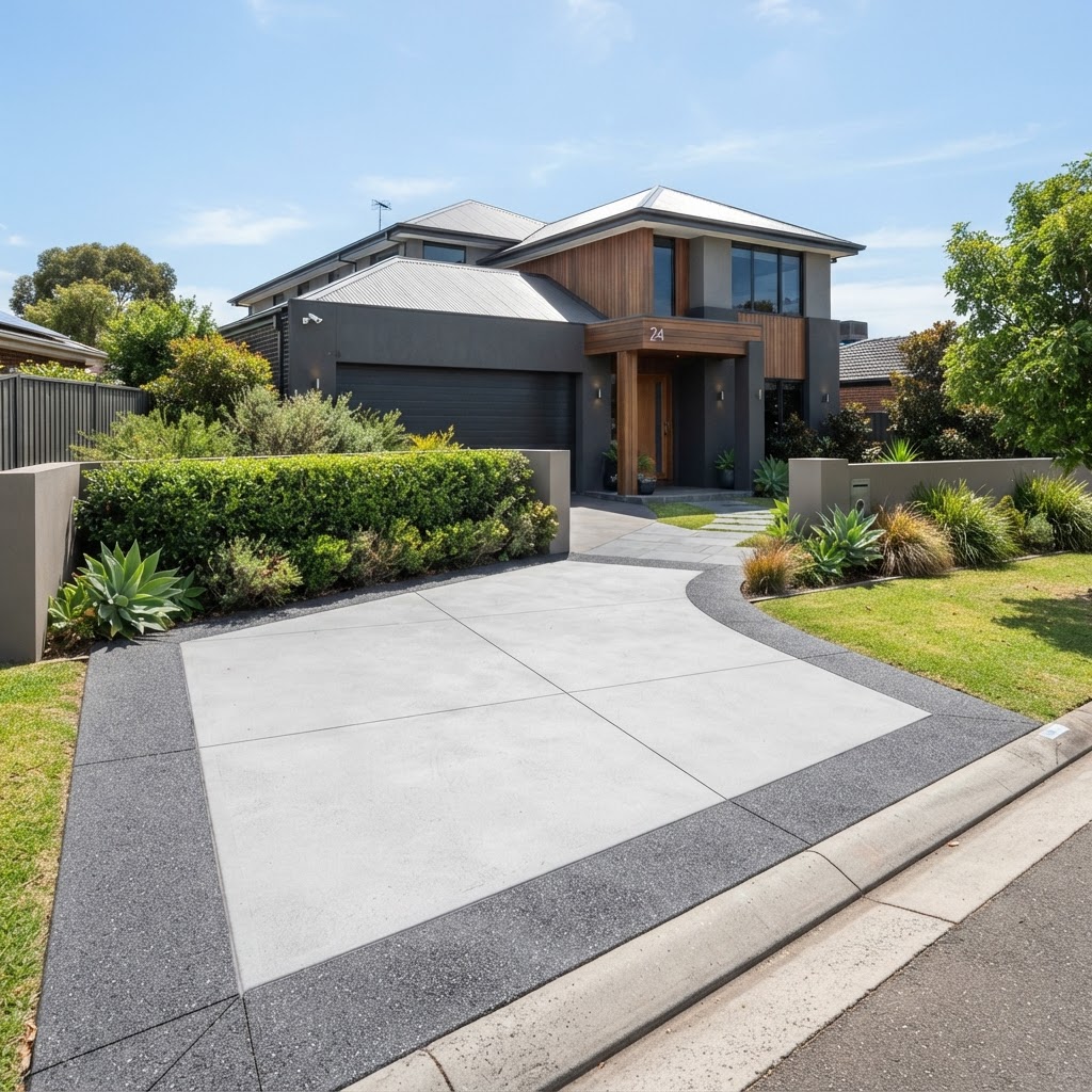 Concrete driveway with coloured border, Hallam 50m²