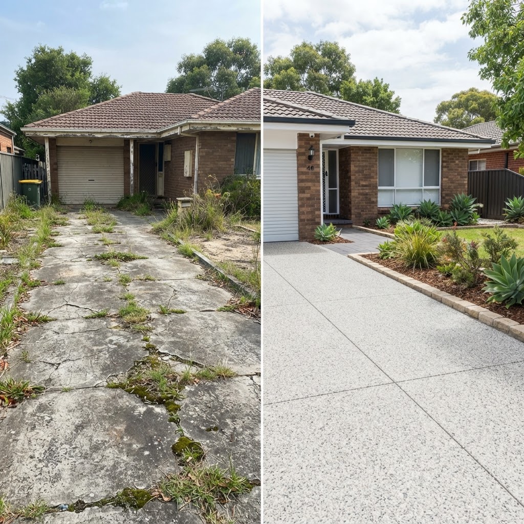 Driveway replacement with re-graded falls, Springvale 60m²