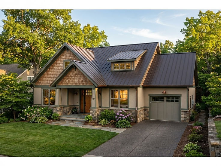 Craftsman-style home with a new dark bronze standing seam metal roof
