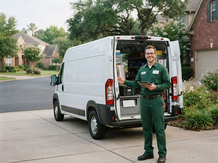 Northwind technician in a green uniform beside a service van