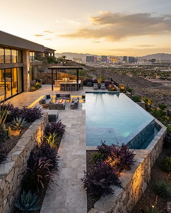 Luxury Las Vegas backyard with pool and purple foliage