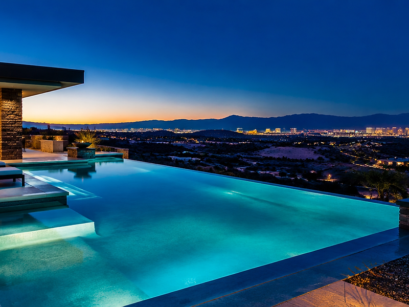 Infinity pool overlooking Las Vegas at dusk
