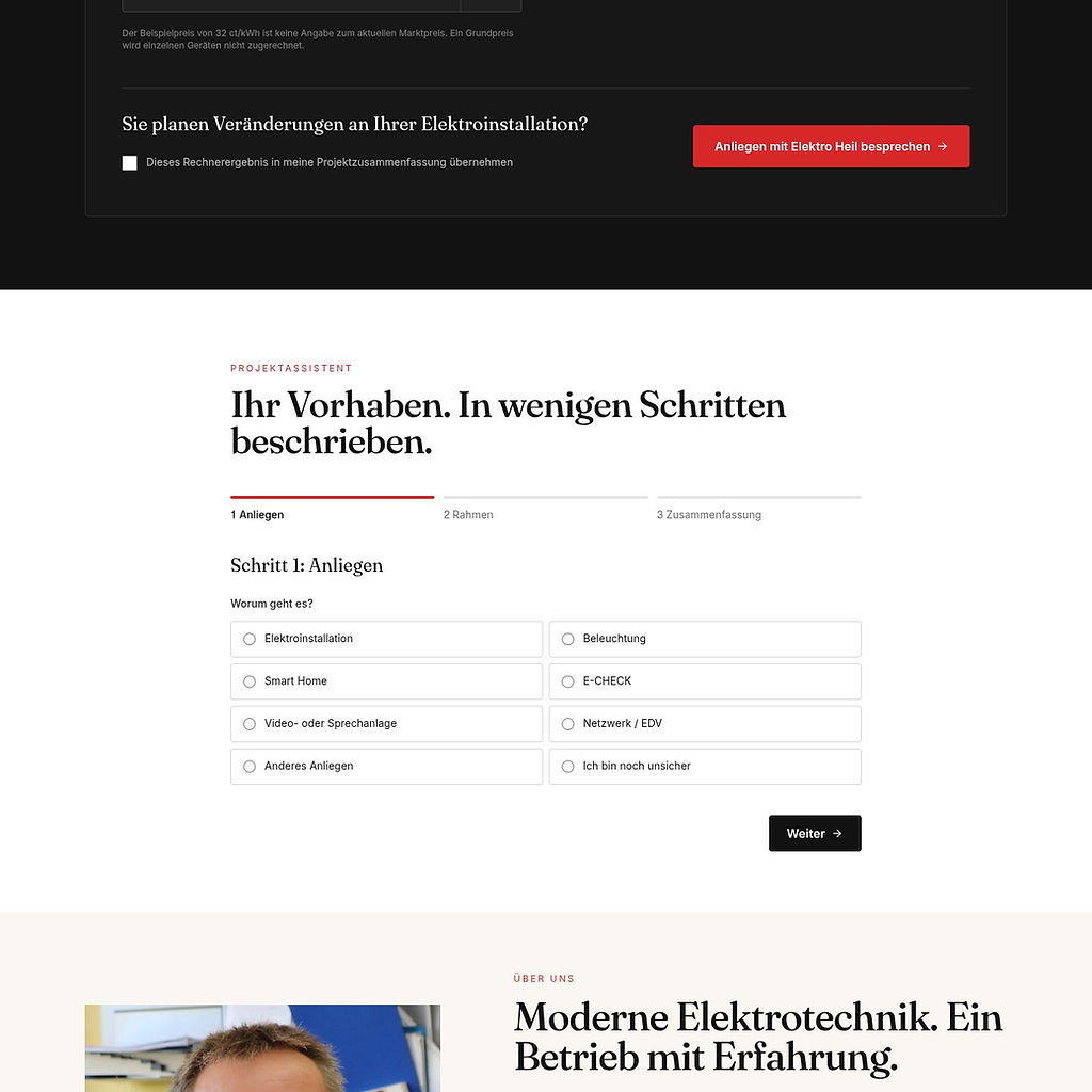 Website-Entwurf Elektro Heil, Desktop-Ansicht