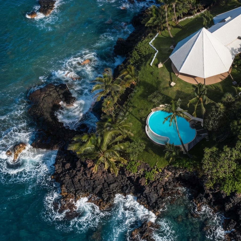 Aerial view of a coastal estate