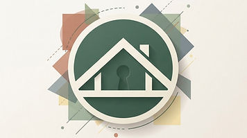 Geometric house roofline inside a circular real-estate logo badge