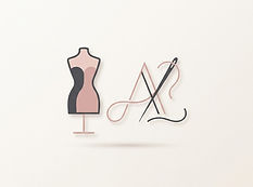 Minimal illustration of a dress form beside an elegant fashion logo mark