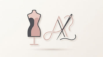 Minimal illustration of a dress form beside an elegant fashion logo mark