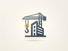 Crane hook combined with a geometric building silhouette in a logo mark