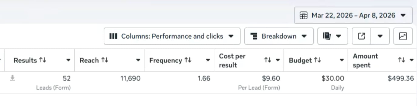 Leads captured screenshot