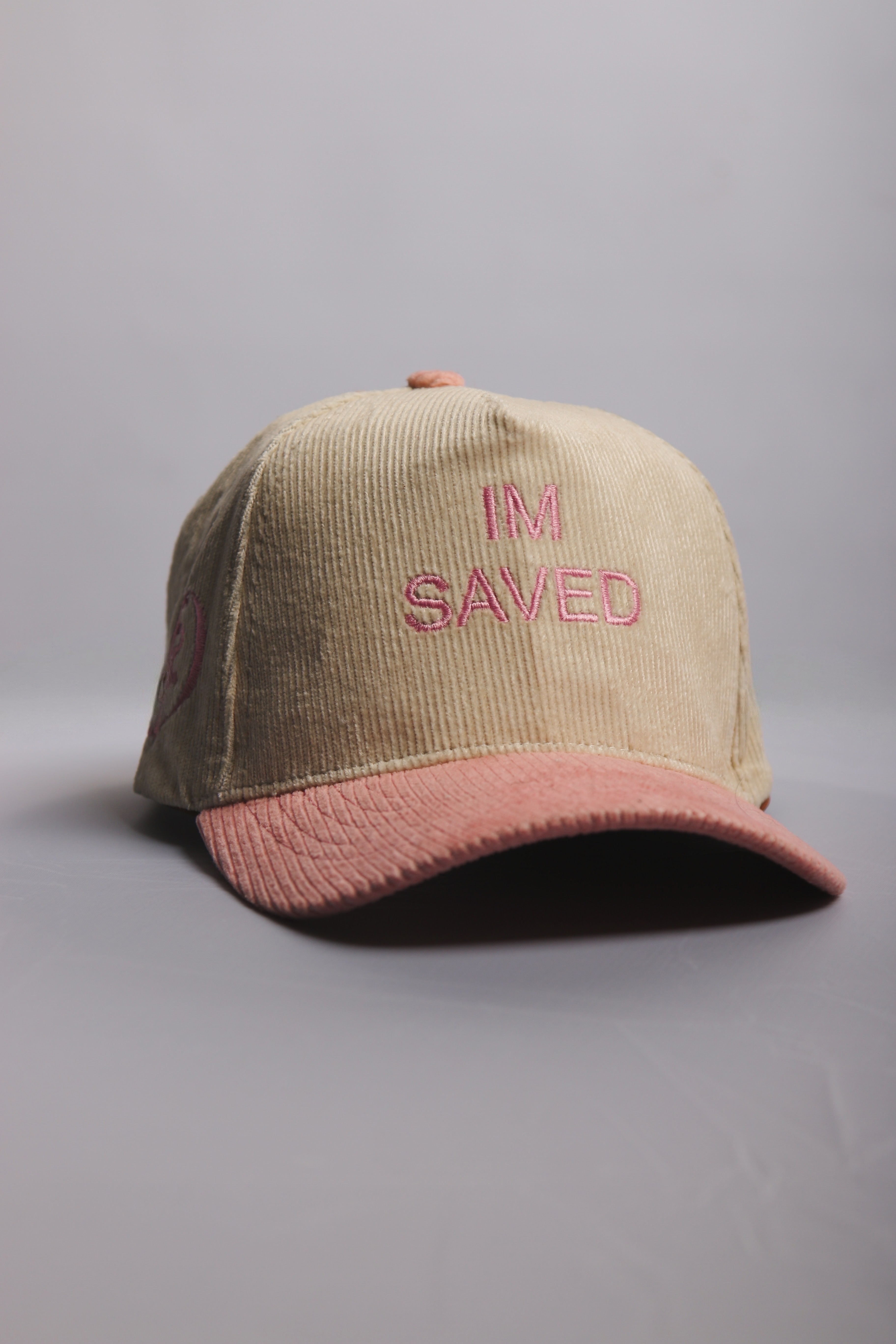 "I'm Saved" Pink Corduroy Hat 3