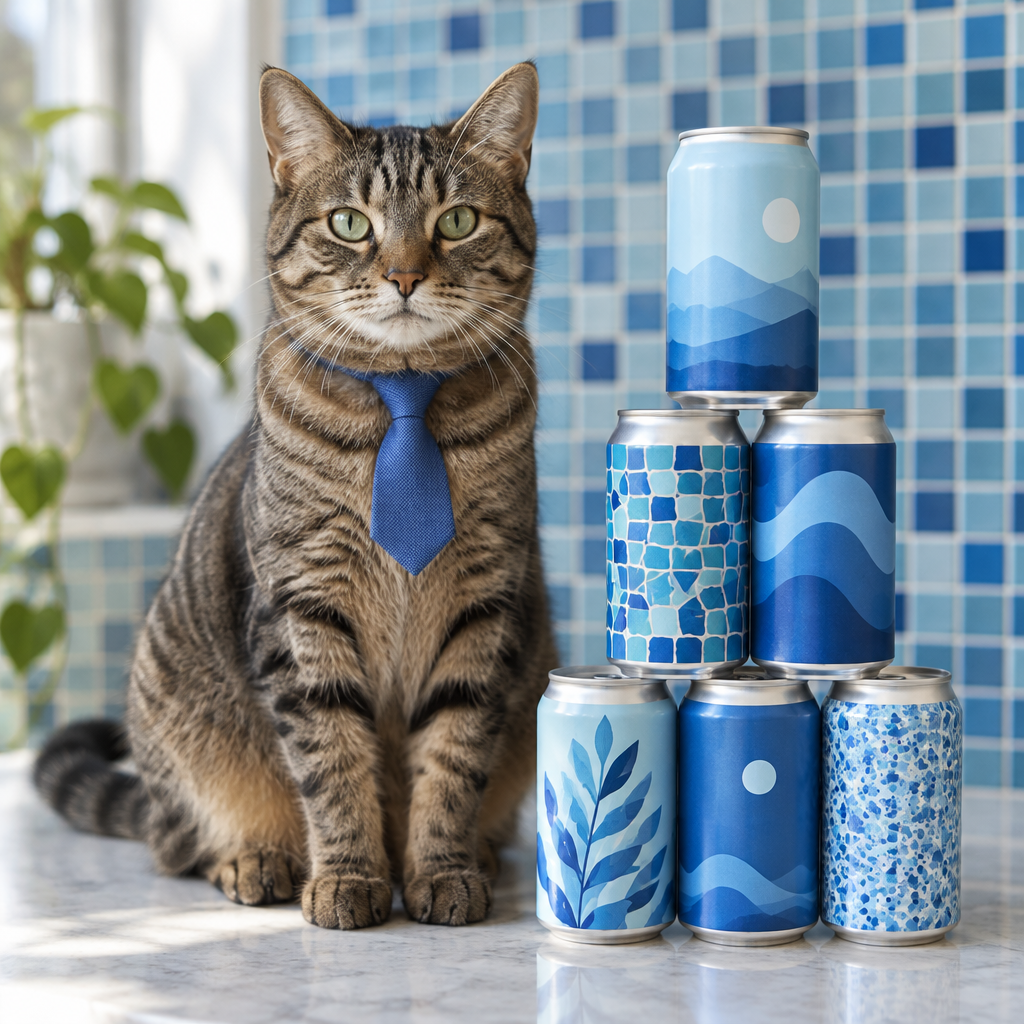 A cat featured on a beer can