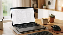 Professional desk with a laptop displaying a clean and structured web interface