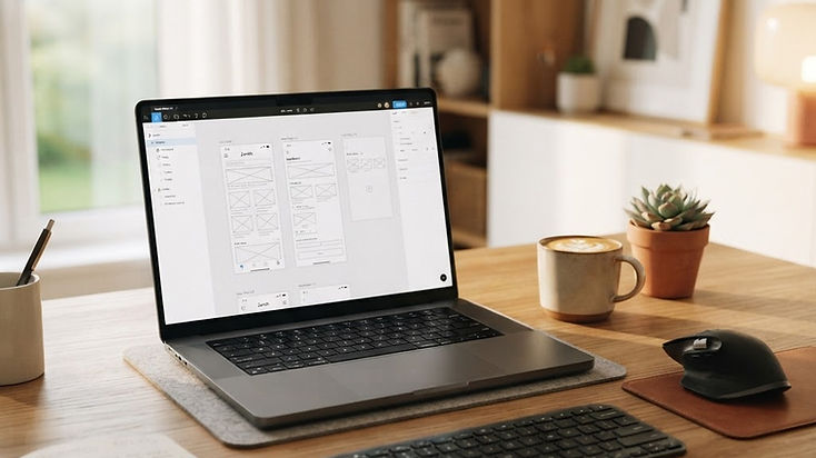 Professional desk with a laptop displaying a clean and structured web interface