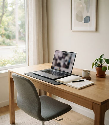 Espace de travail moderne et minimaliste avec un ordinateur portable.