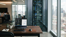 Professional computer server in a modern, bright office.