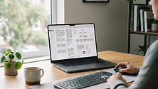 Modern office desk with a computer screen displaying a clean and professional website architecture.