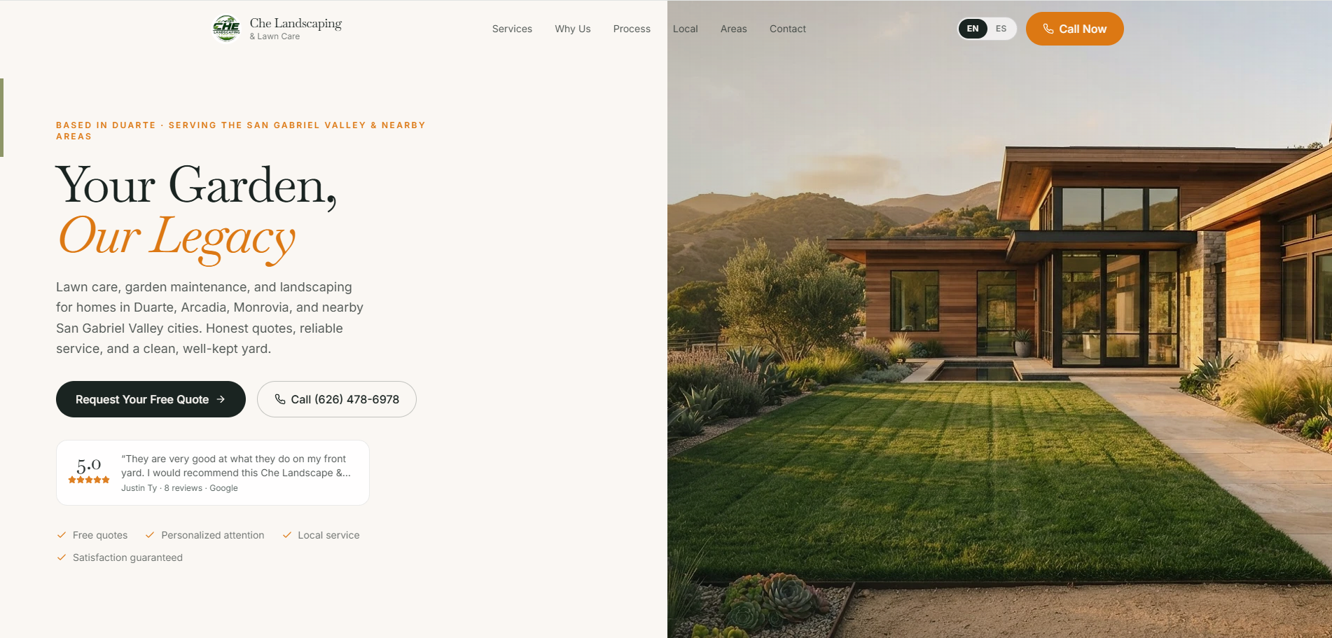 Che Landscaping website homepage