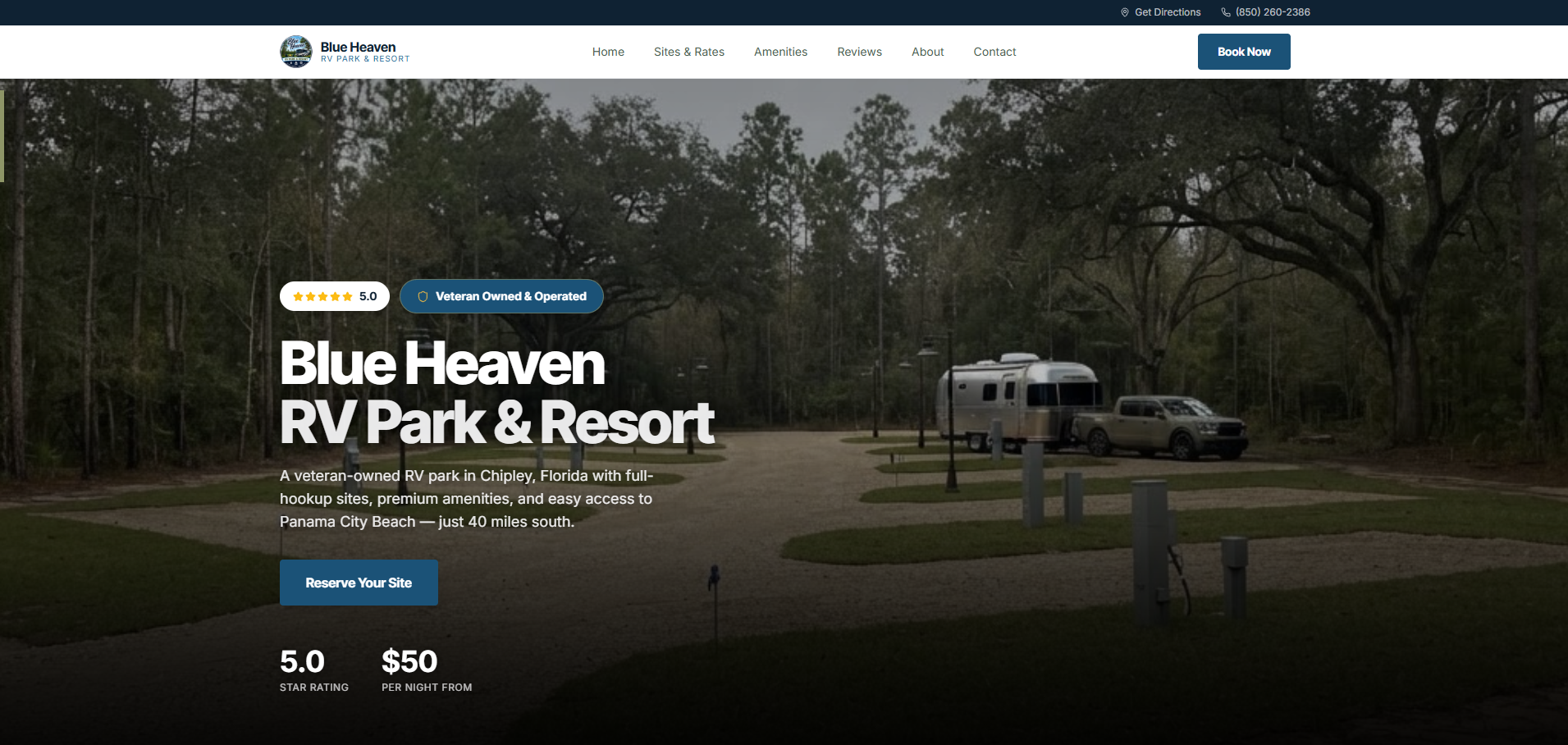 Blue Heaven RV Park website homepage