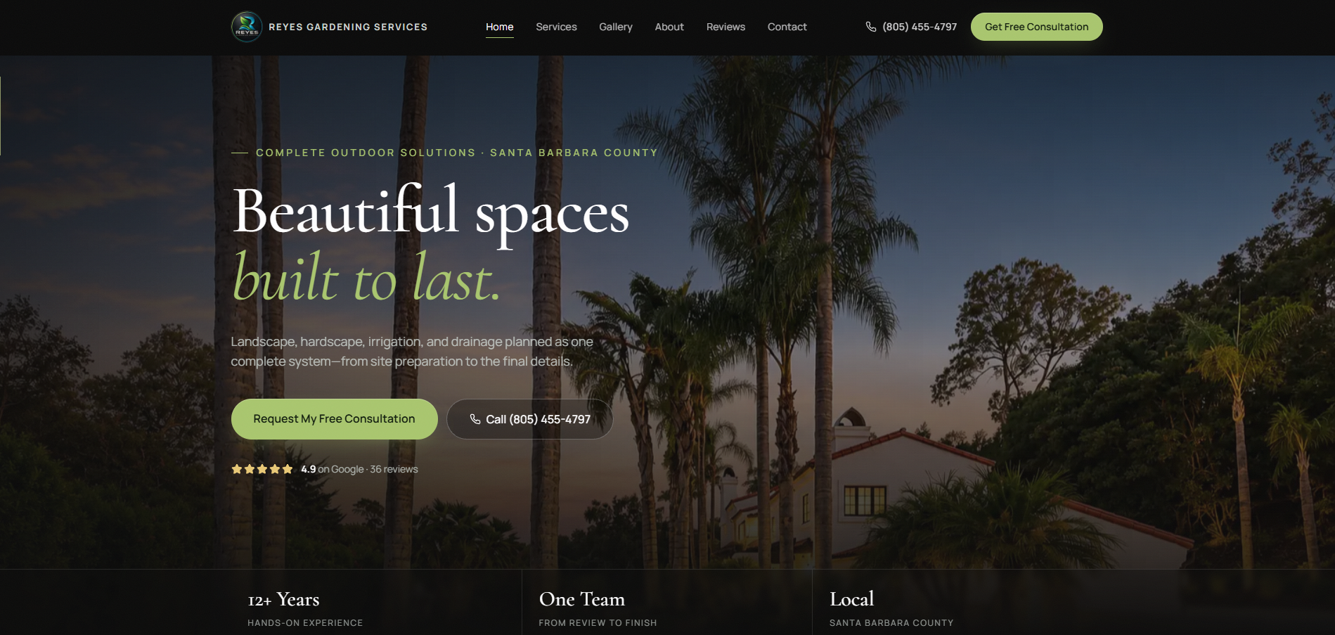Reyes Gardening Services website homepage