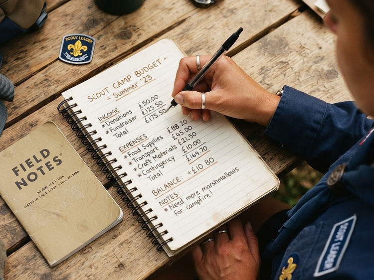 A hand writing a budget plan in a notebook