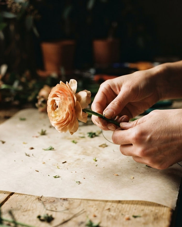 Anita's hands wiring a stem