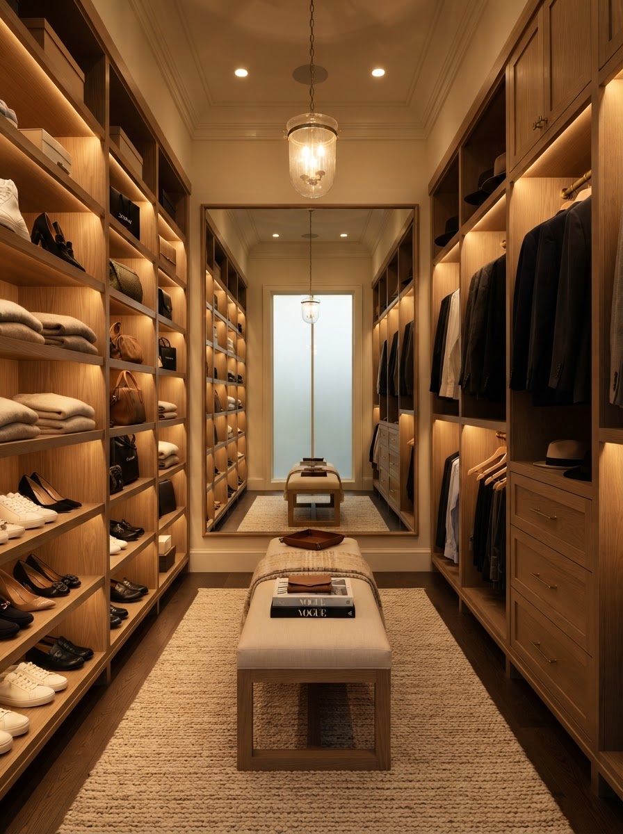 Closets planejados sob medida em madeira natural — T2 Marcenaria