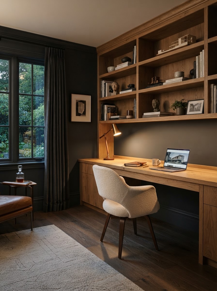 Home Offices planejados sob medida em madeira natural — T2 Marcenaria