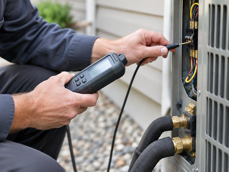 Professional technician using a diagnostic tool on a residential system