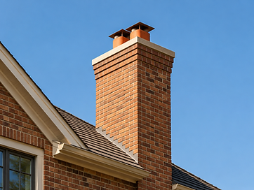 Clean residential brick chimney exterior against a clear sky