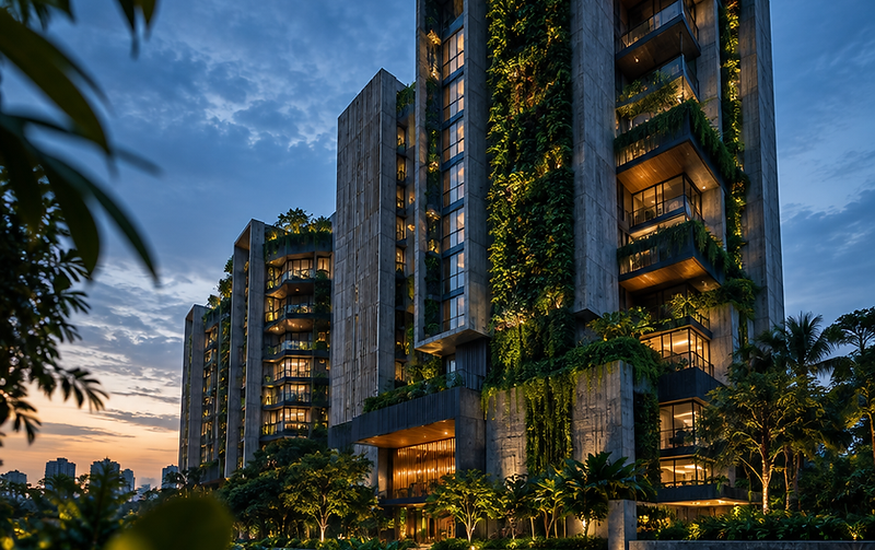 One Chuan Grove architectural facade at dusk