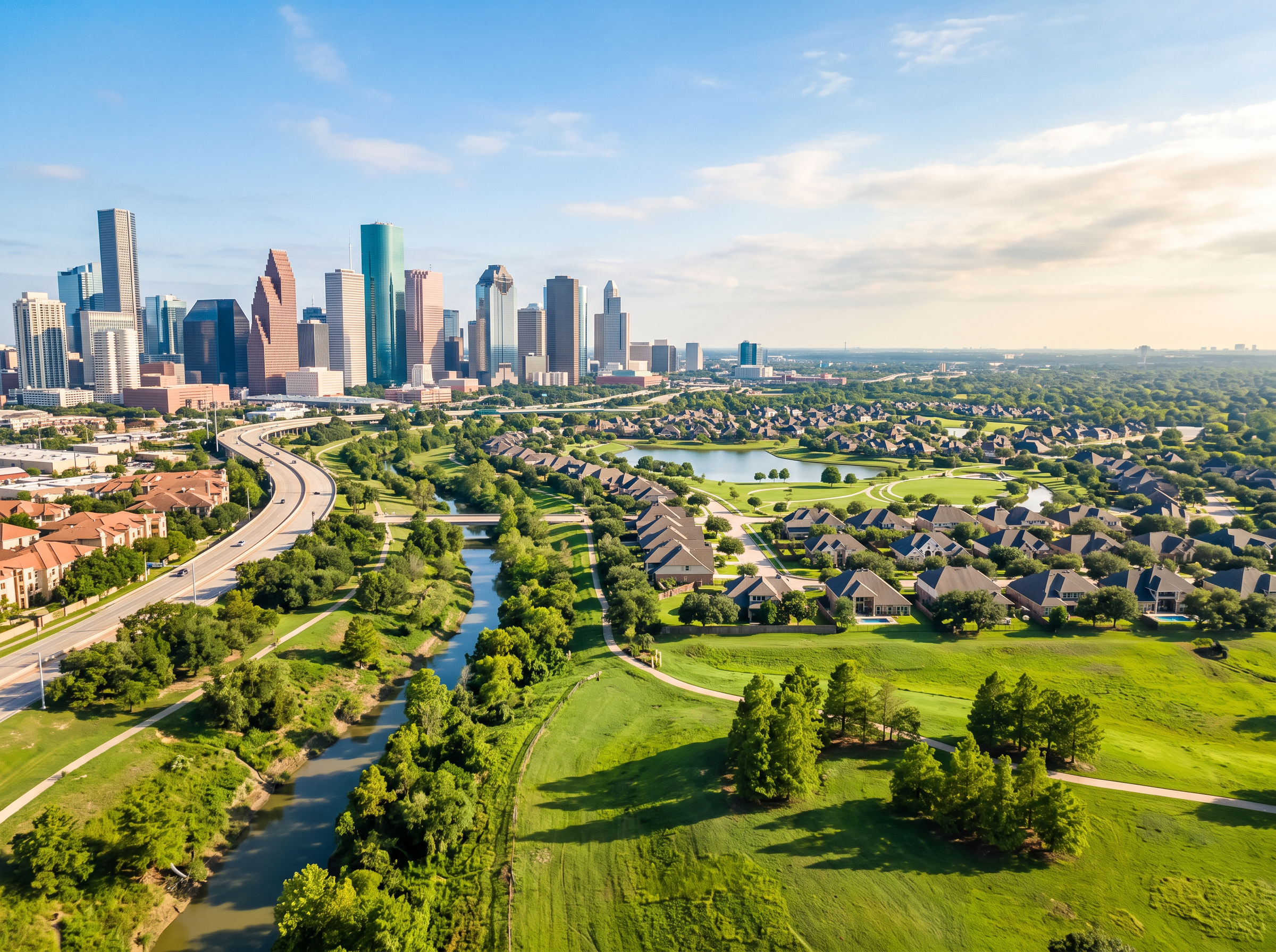 Houston residential area at golden hour
