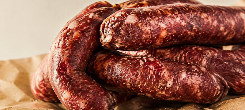 Hand-linked Masham sausages