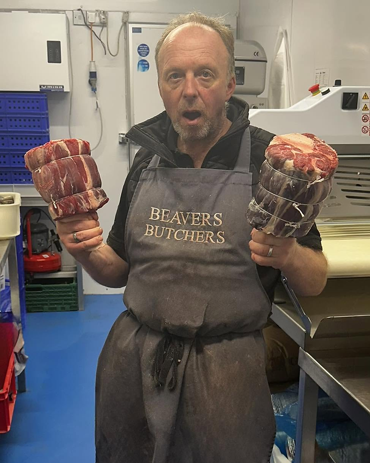 Richard behind the counter at Beavers Butchers