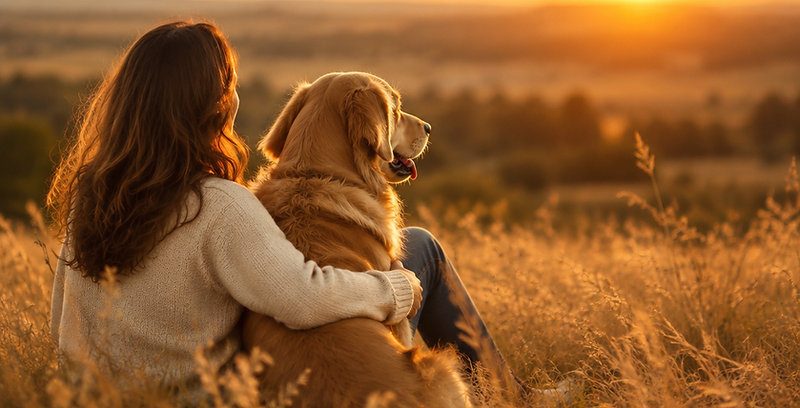 A person with their Golden Retriever