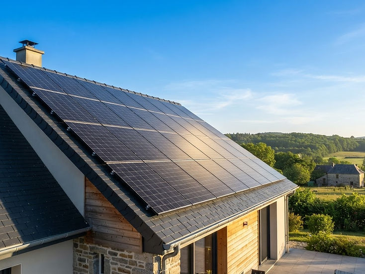 Toit équipé de panneaux solaires propres sous un ciel dégagé en Haute-Vienne