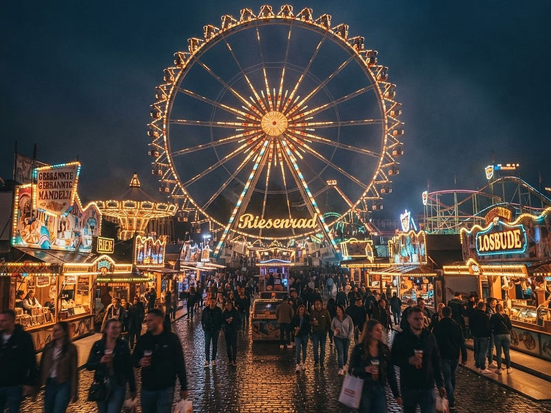 Jahresmarkt bei Nacht mit Riesenrad