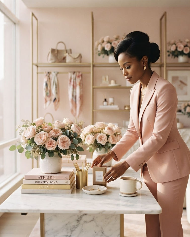A woman-owned boutique with blush walls and gold accents