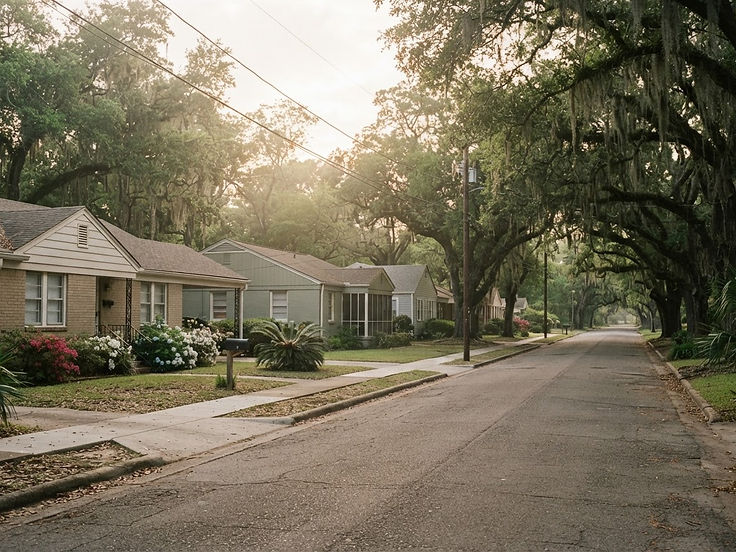 Quiet older residential street in the Lafayette, Louisiana area