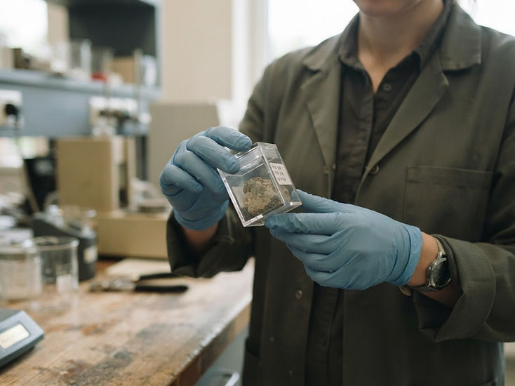 Professional evaluating building materials during an asbestos assessment