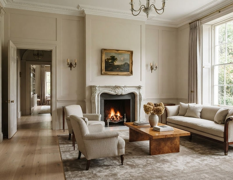 A Pitaya-renovated London townhouse interior with tall sash windows and minimalist furnishings