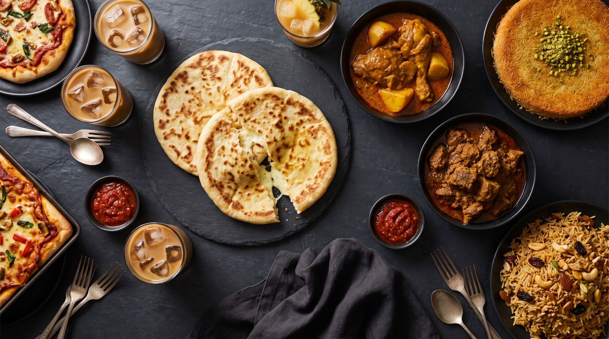Hidangan Roti Bazlama, kunafa, pizza dan kopi di Roti2u Muar