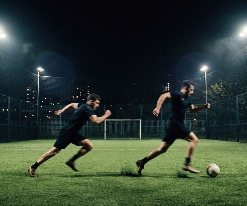 Cancha de fútbol 5 iluminada de noche