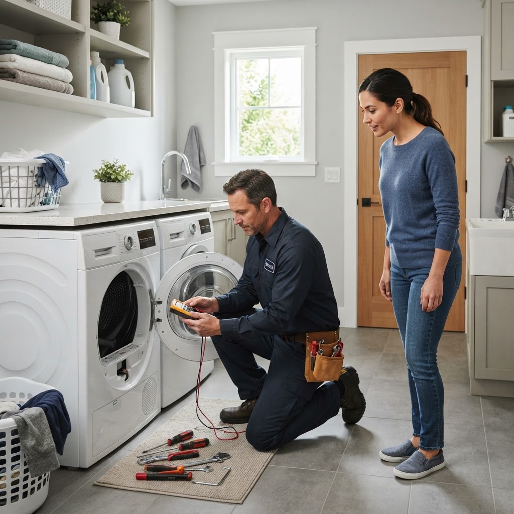 Dryer service visit in Calgary as part of an appliance repair or replace decision