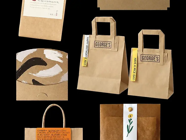 Kraft paper bags with handles and printed labels