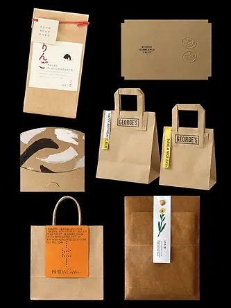 Kraft paper bags with handles and printed labels