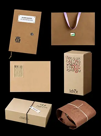 Kraft packaging set with bags, cartons and printed cards