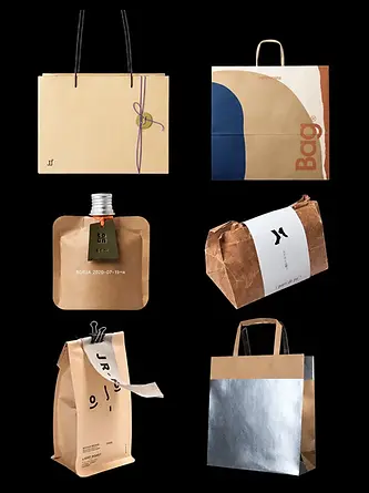 Coordinated paper carrier bags, pouches and paper labels