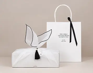 Fabric wrapped gift and coordinated paper carrier bag